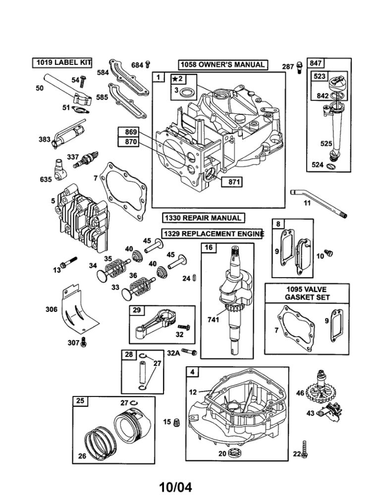 Cylinder/Cylinder-Head/Crankshaft Diagram and Parts List for 12H807-1905-E1  Briggs and Stratton Engine